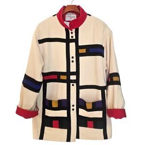 International Scene Vintage 80's-90's Colorblock Geometric Mondrian Print Coat
